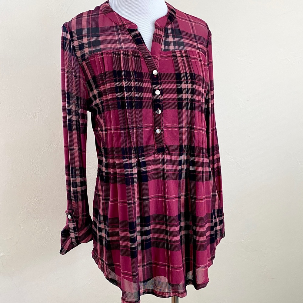 Ava & Grace Blouse Pink Black Plaid Medium Cabincore 90’s Grunge Indie Sleaze